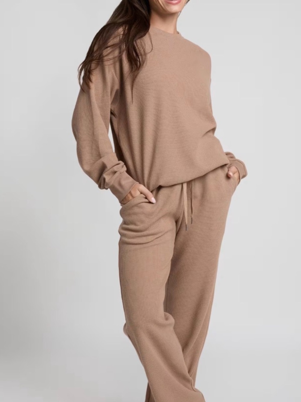 COMFRT Truffle Waffle Knit Matching Lounge Set Size M/L